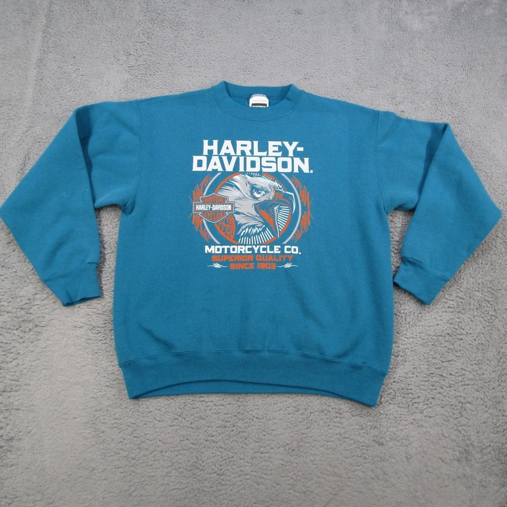 Harley-Davidson Sweatshirt Mens Medium Teal Blue Eagle Graphic Tultex Pullover